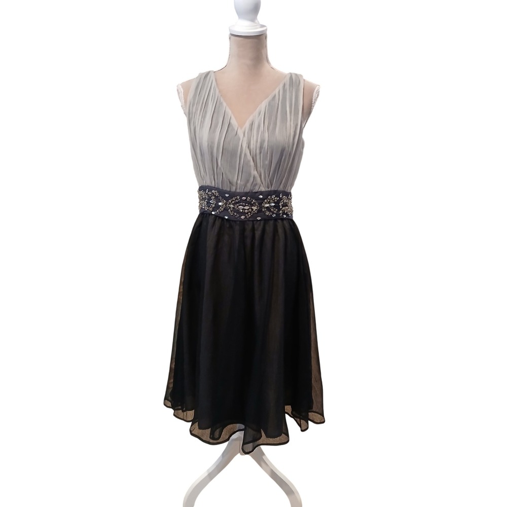 Vtg Newport News Beaded Waist Dress Grey Sleeveless Womans 8 Dark Coquette